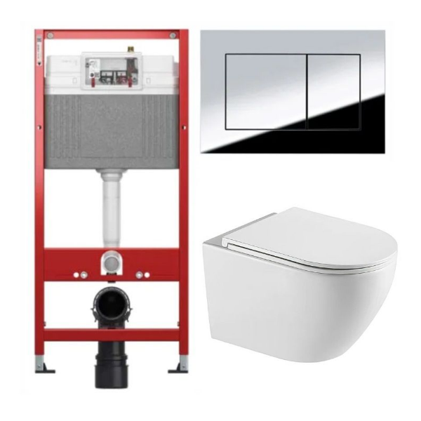 Комплект: инсталляция TECEbase kit 9400412 с кнопкой хром и подвесным унитазом Amore di Mare Lenza Tornado P252-T